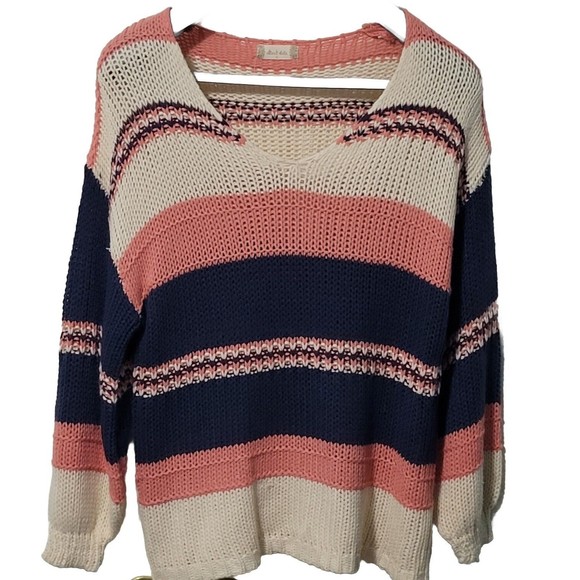 Altar'd State Sweater Women S Slouchy V-Neck Colorful Crochet Knit Stret… - Picture 1 of 10